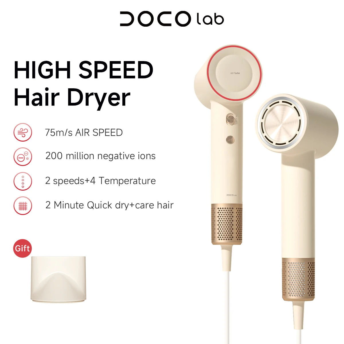 DOCO LAB High Speed Ionic Professional Hair Dryer With Concentrator