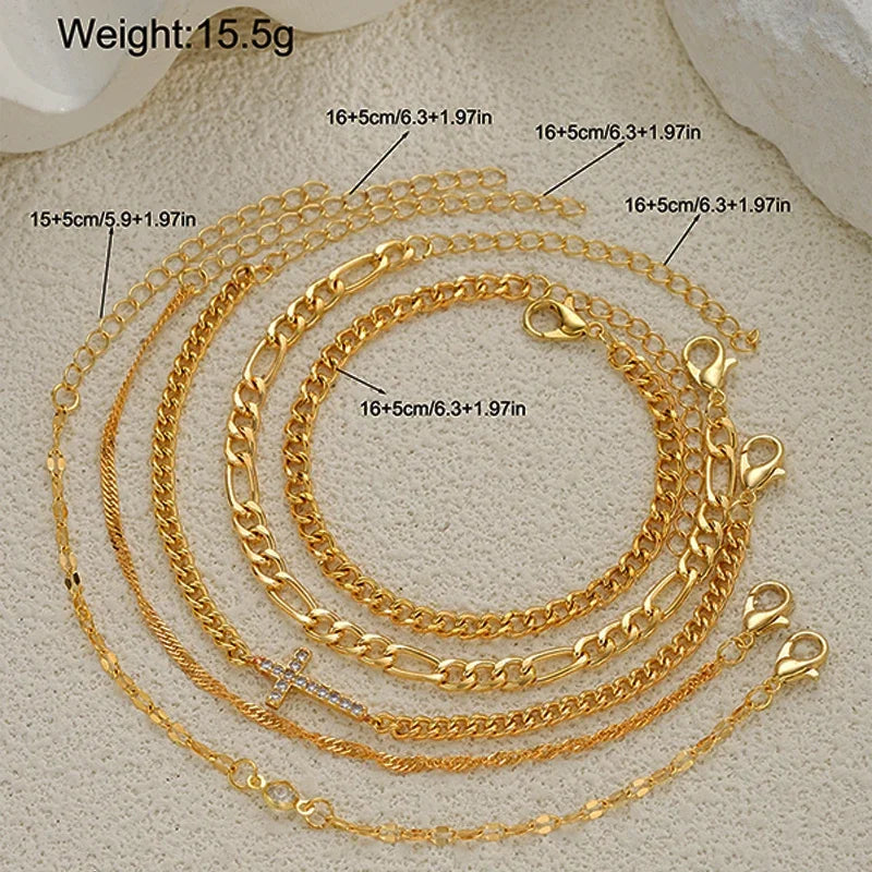 Zircon Cross Charm Bracelet Set Multilayer Fashion Jewelry Women