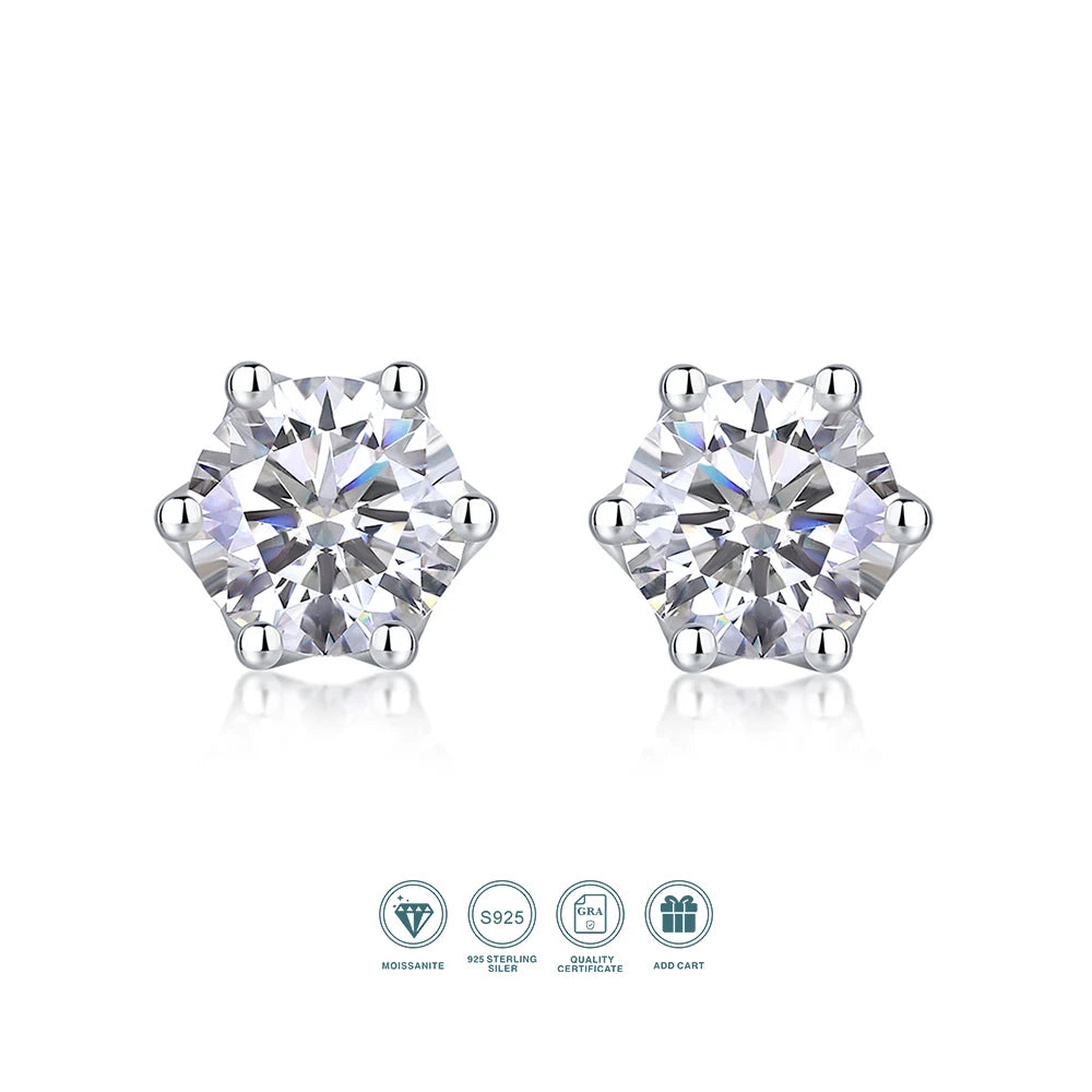 Jiuzuan Moissanite Hollow Stud Earrings 925 Silver 18K Gold Plated