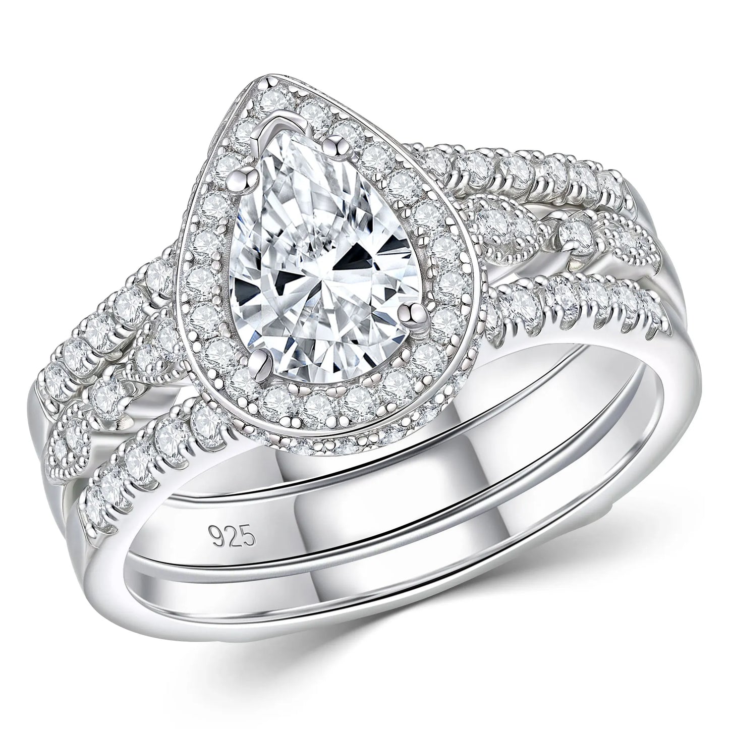 Newshe GRA Certified Moissanite Radian Cut Ring Set For Women Sterling Silver