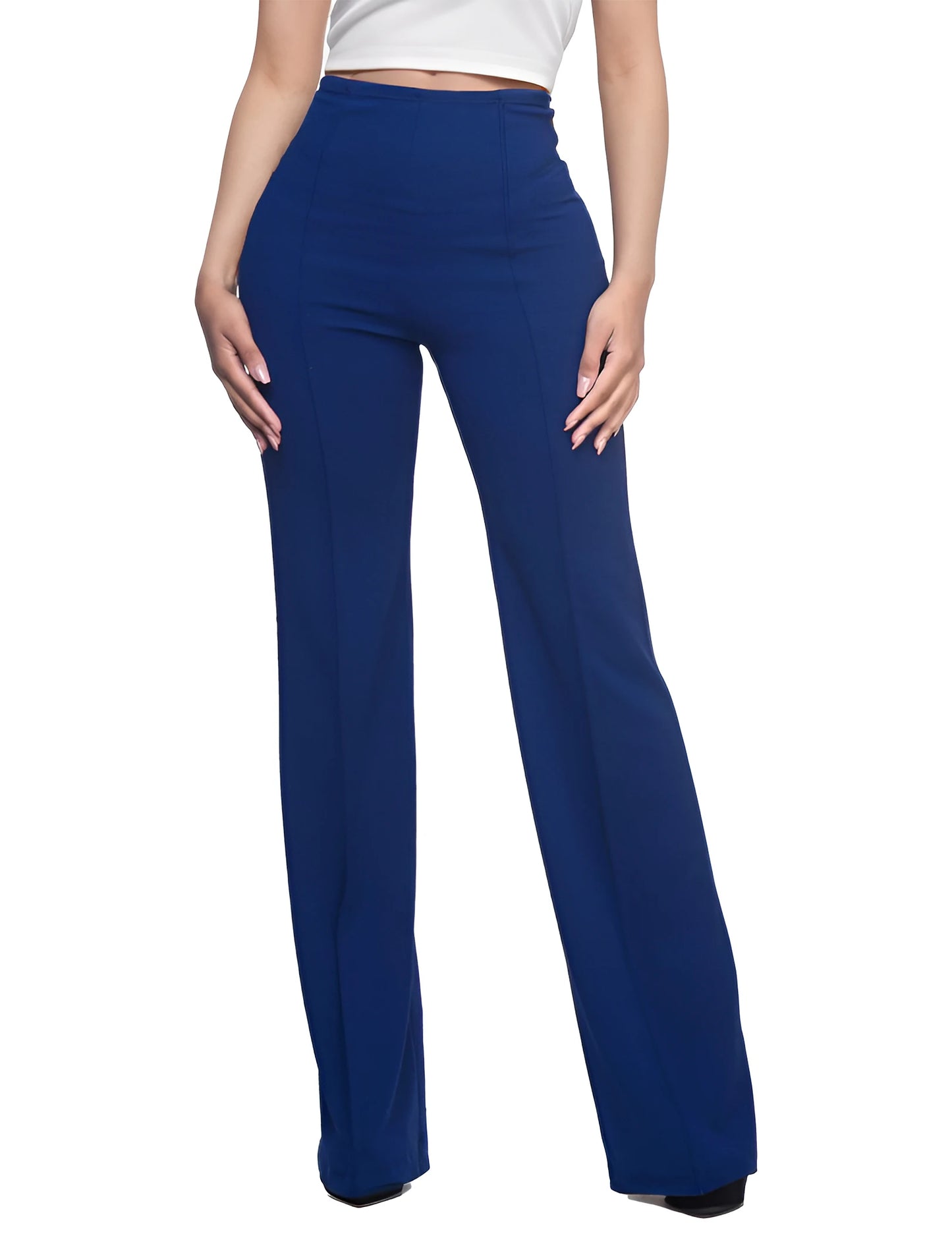 FANALACN Women High Waist Cotton Blend Wide Leg Dress Pants