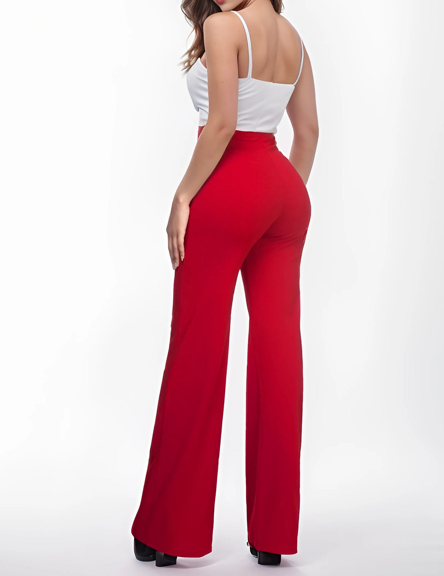 FANALACN Women High Waist Cotton Blend Wide Leg Dress Pants