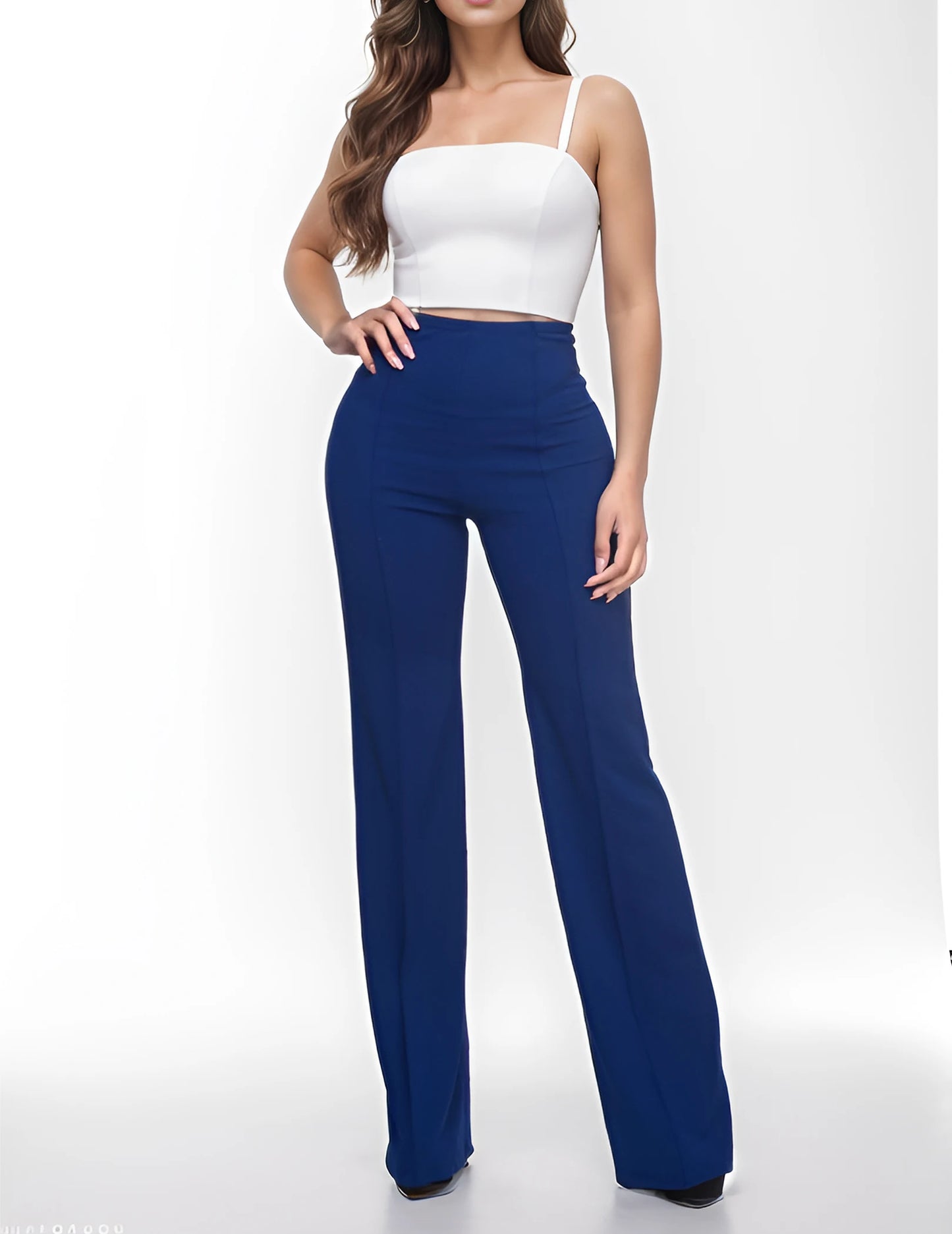 FANALACN Women High Waist Cotton Blend Wide Leg Dress Pants
