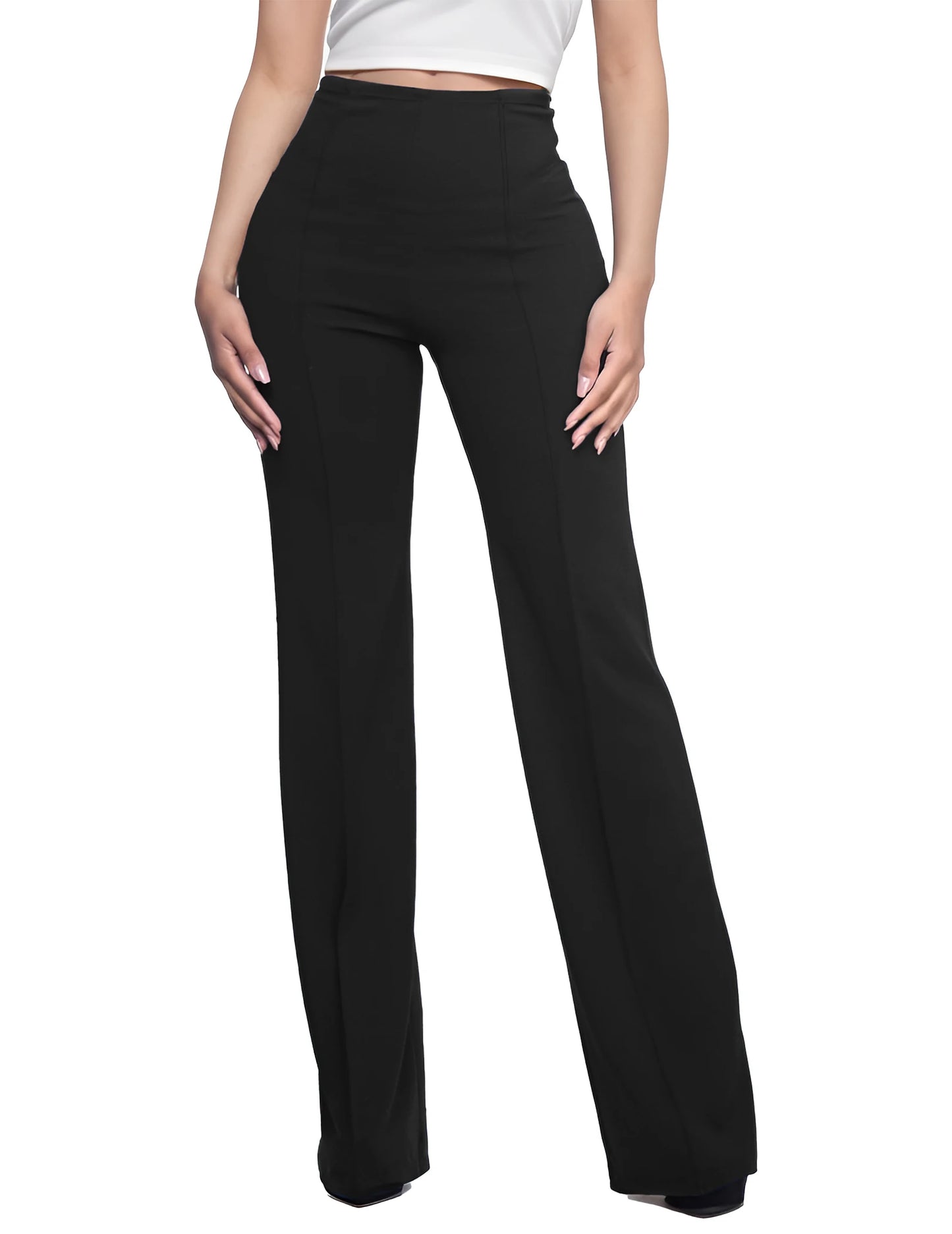 FANALACN Women High Waist Cotton Blend Wide Leg Dress Pants