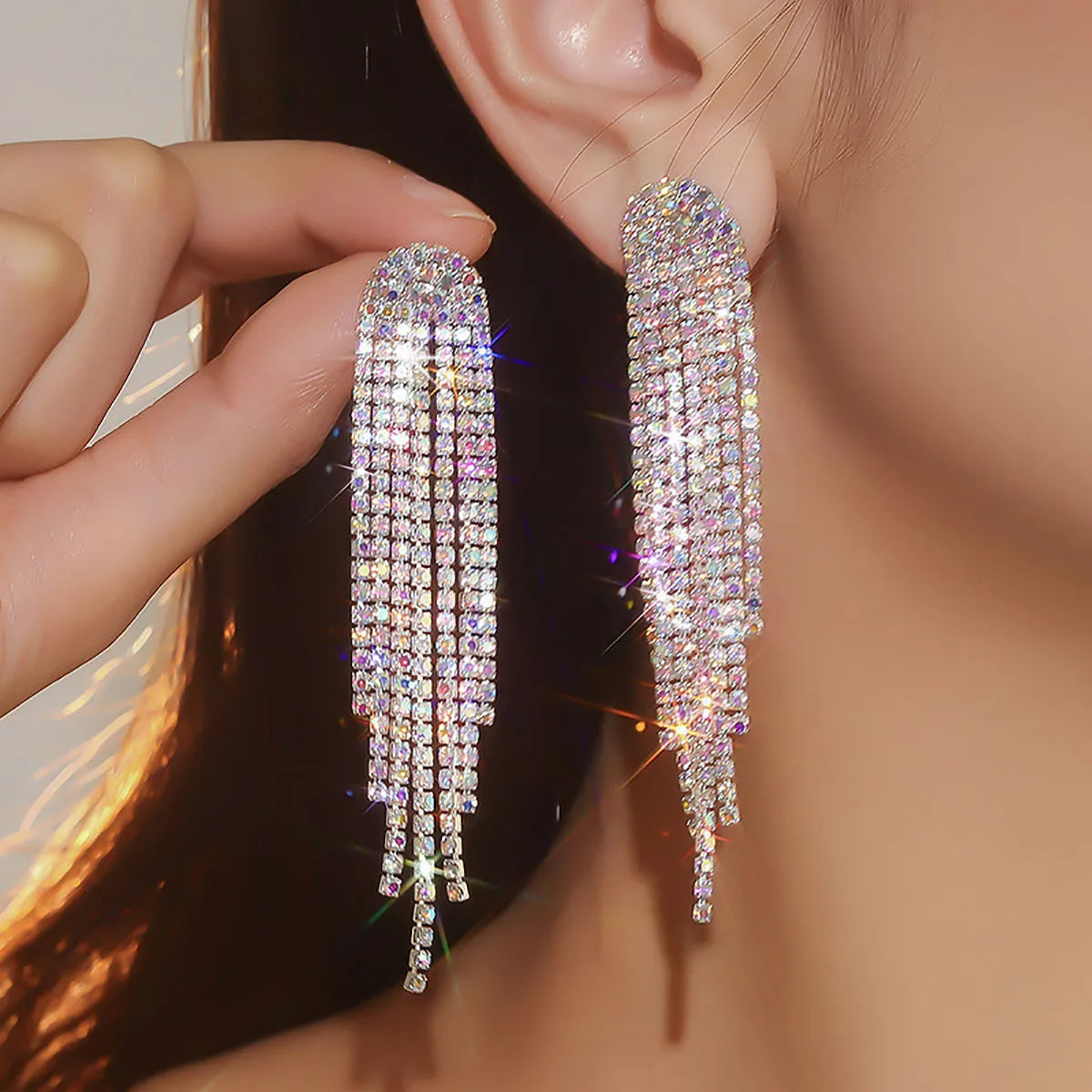 BLIJERYCN Crystal Tassel Drop Earrings For Women Bridal Party Jewelry