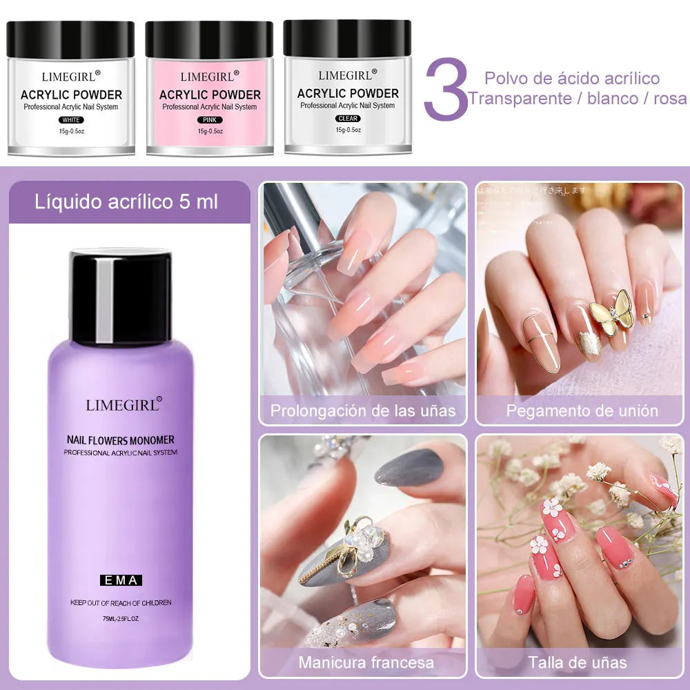 Acrylic Nail Starter Kit With Powder And Liquid And Brushes