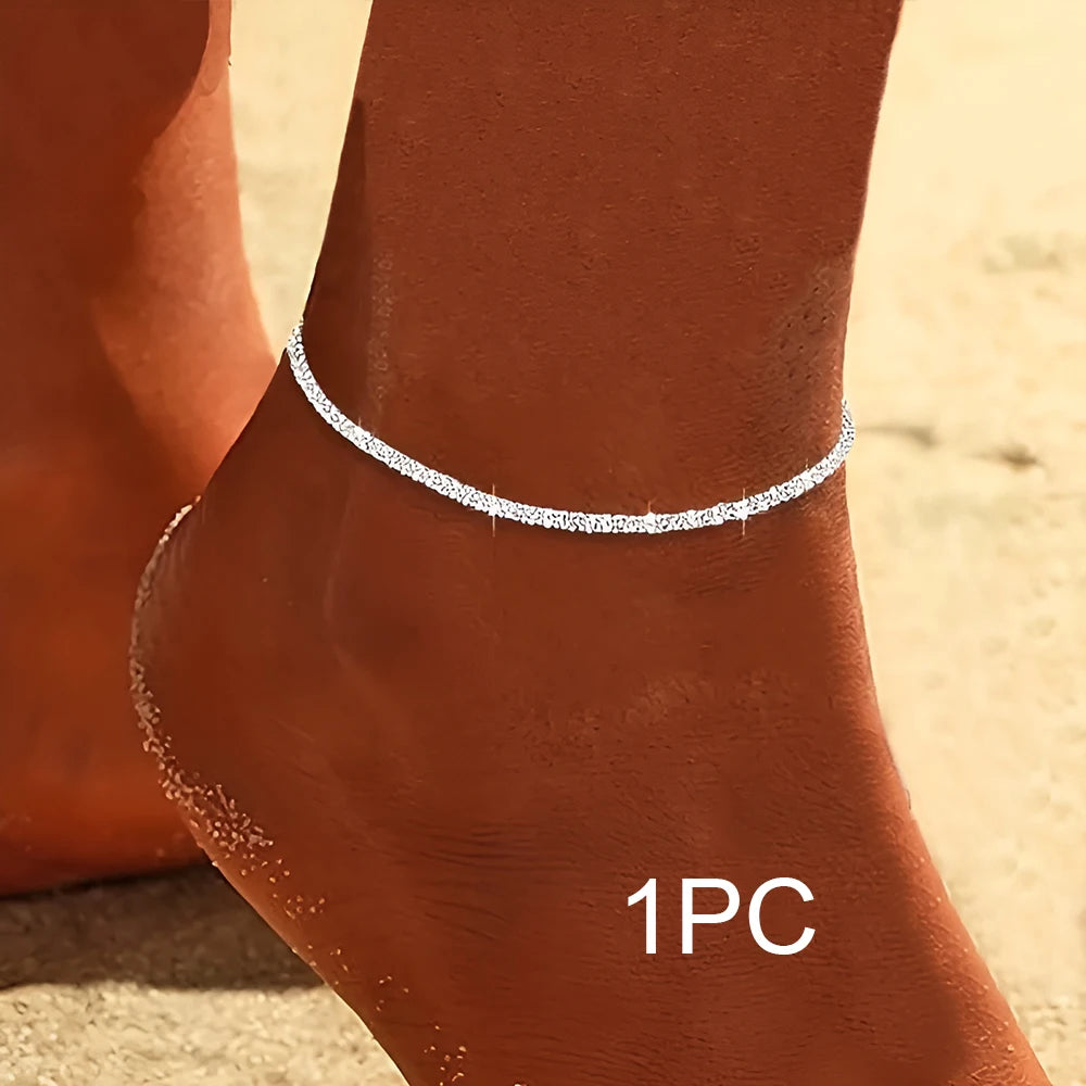 Shiny Metallic Anklet For Women Delicate Fashion Jewelry