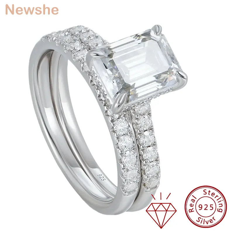 Newshe 925 Sterling Silver Moissanite Rings Set for Women