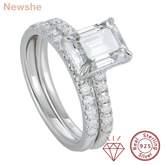 Newshe 925 Sterling Silver Moissanite Rings Set for Women