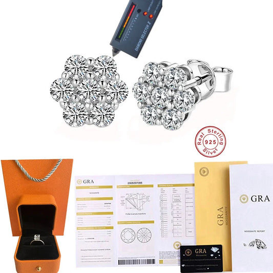 CBTBC Real Moissanite Snowflake Stud Earrings Sterling Silver