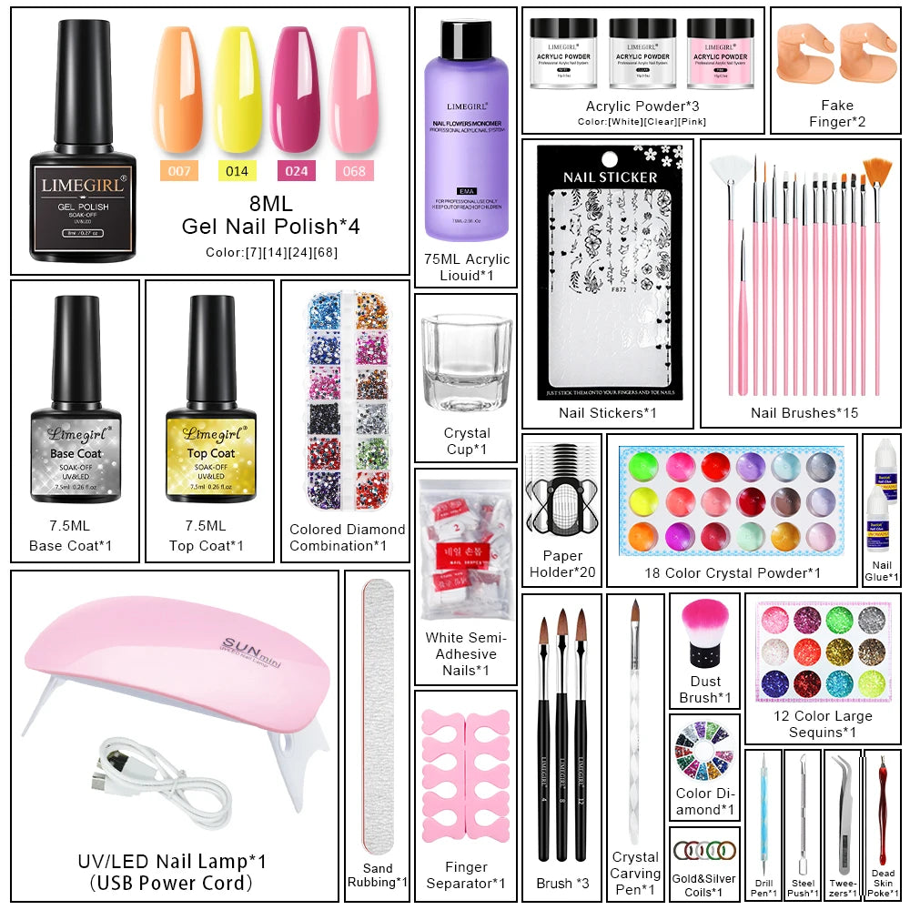 Acrylic Nail Kit for Beginners Powder and Liquid Set with Brushes