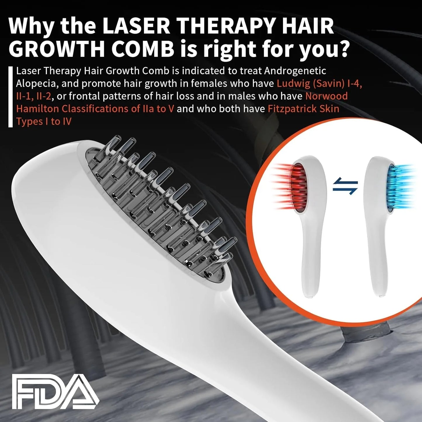Laser Hair Growth Comb Infrared LED Therapy With Vibration Massager