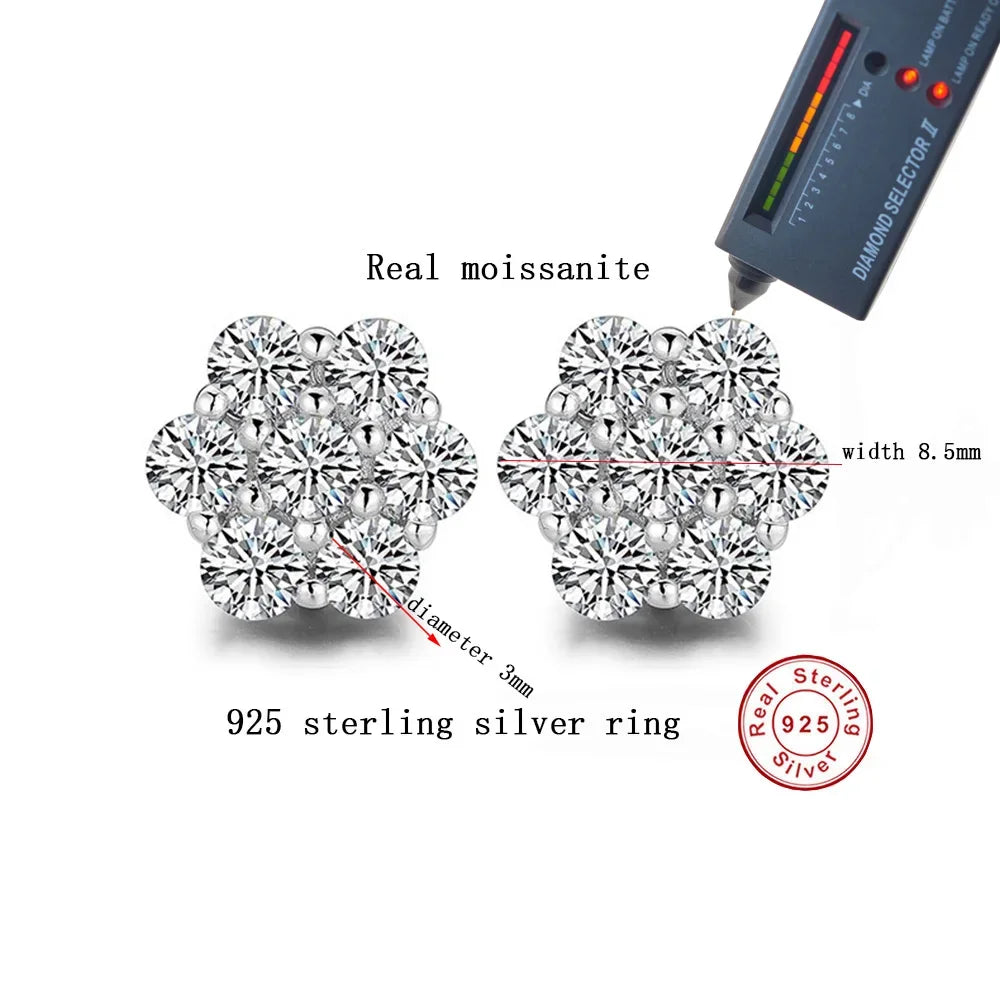 CBTBC Real Moissanite Snowflake Stud Earrings Sterling Silver