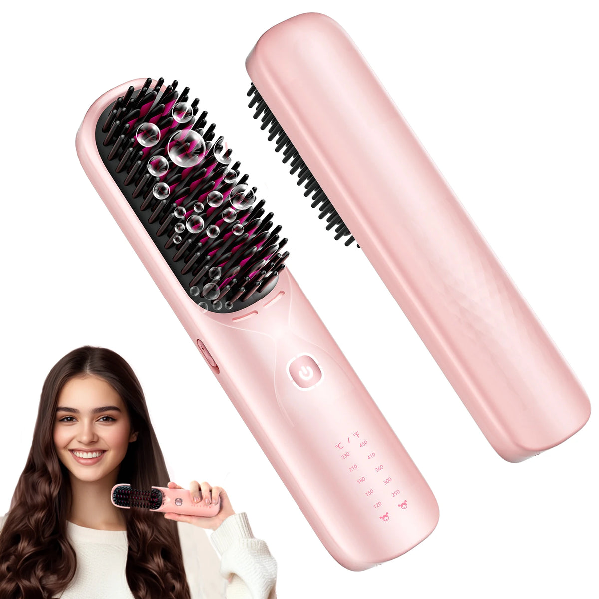 BOPCAL Cordless 2-in-1 Hair Straightener Brush and Curling Comb