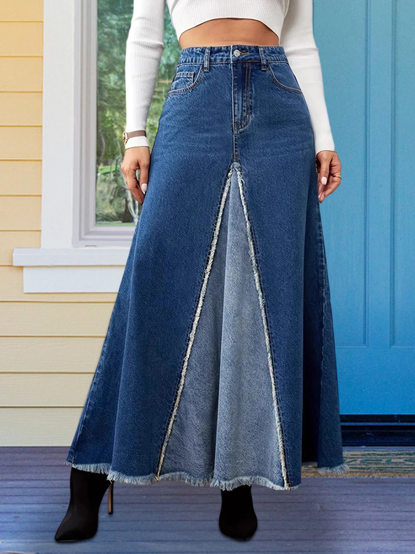 XBTCLXEBCOCN Velvet Polyester Midi Skirt For Women Aline