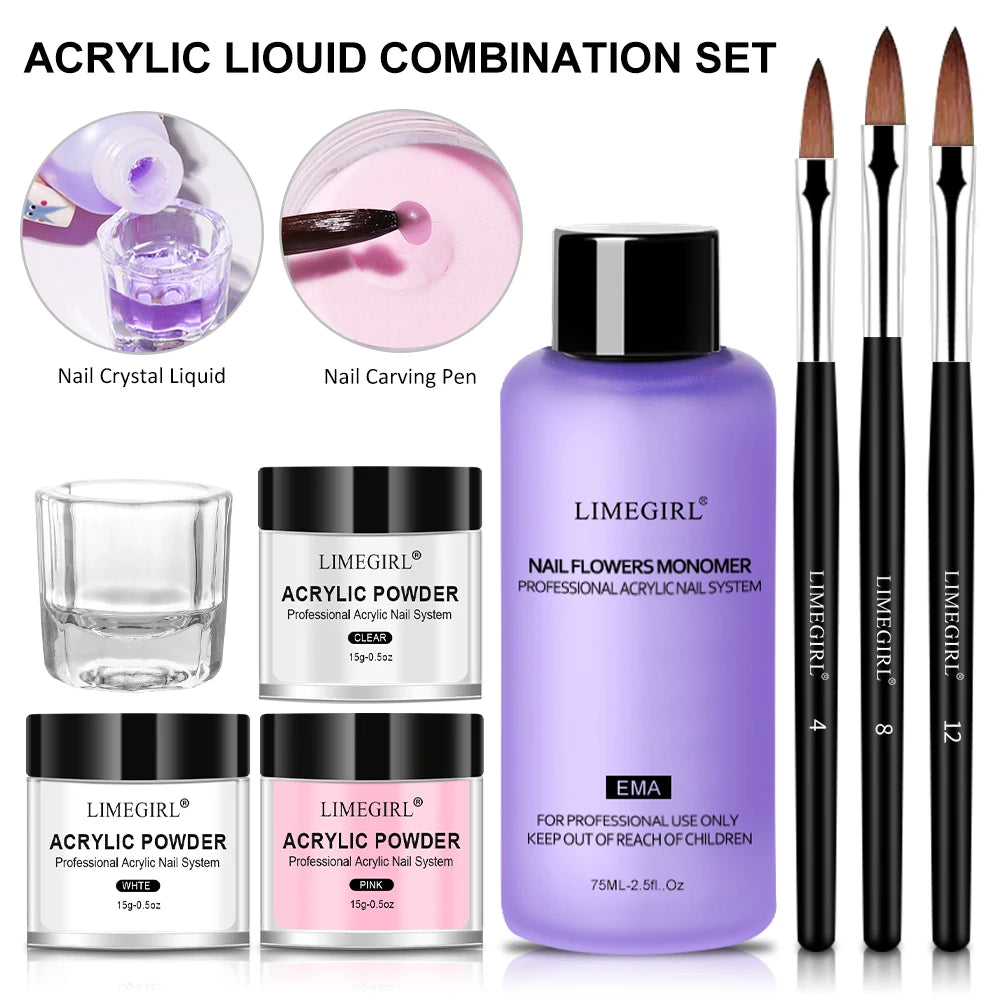 Acrylic Nail Kit for Beginners Powder and Liquid Set with Brushes