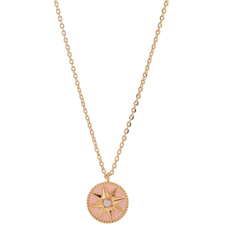 NONECN Copper Plated Zircon Octagram Necklace For Women