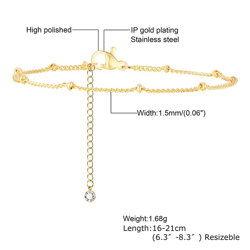 Thin Link Women Bracelet Stainless Steel 18K Gold Plated