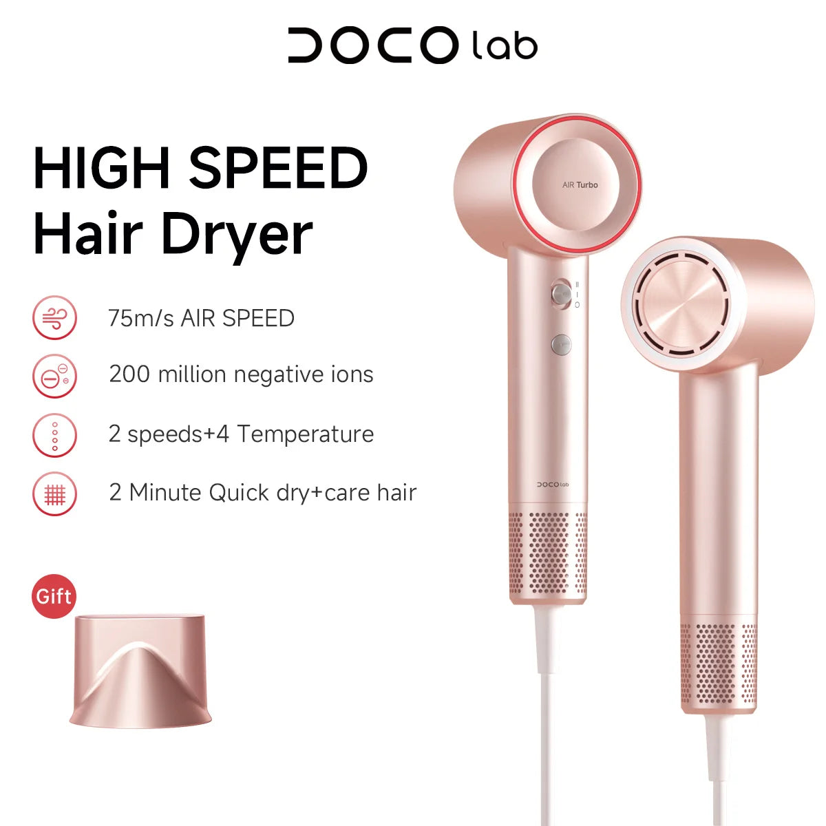 DOCO LAB High Speed Ionic Professional Hair Dryer With Concentrator