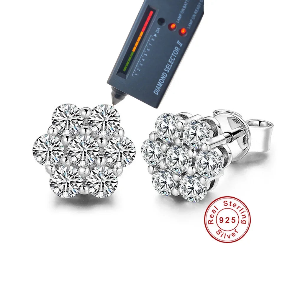 CBTBC Real Moissanite Snowflake Stud Earrings Sterling Silver