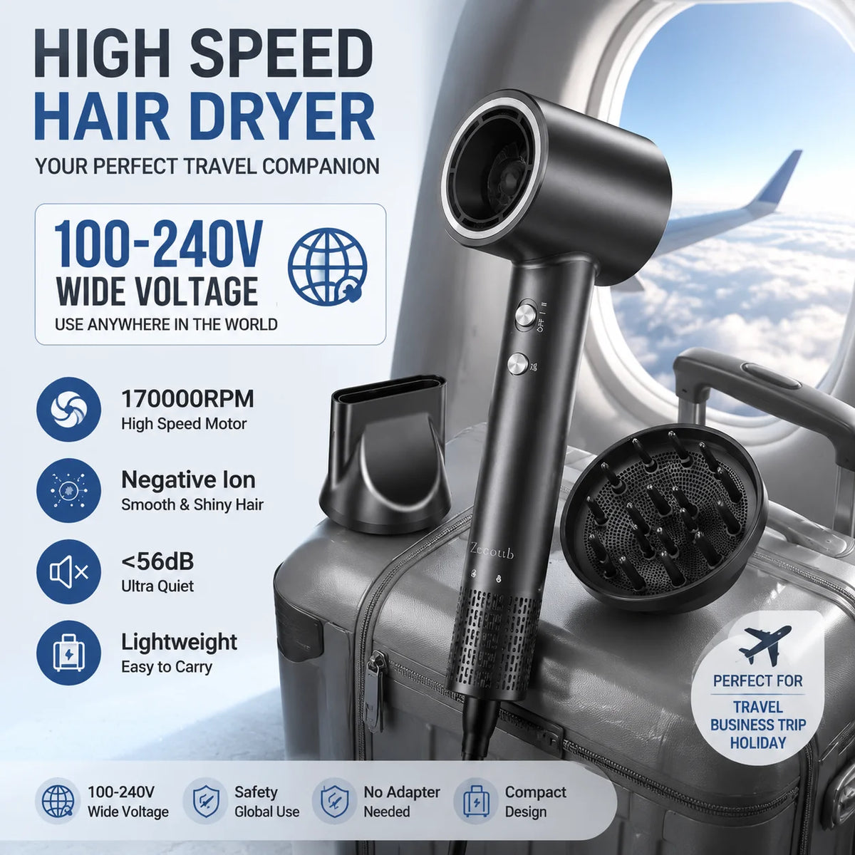 LYSMOSKI High Speed Negative Ion Brushless Motor Hair Dryer Diffuser