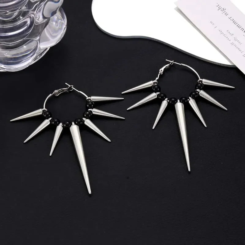 Gothic Rivet Drop Earrings Geometric Cone Pendant for Women Men
