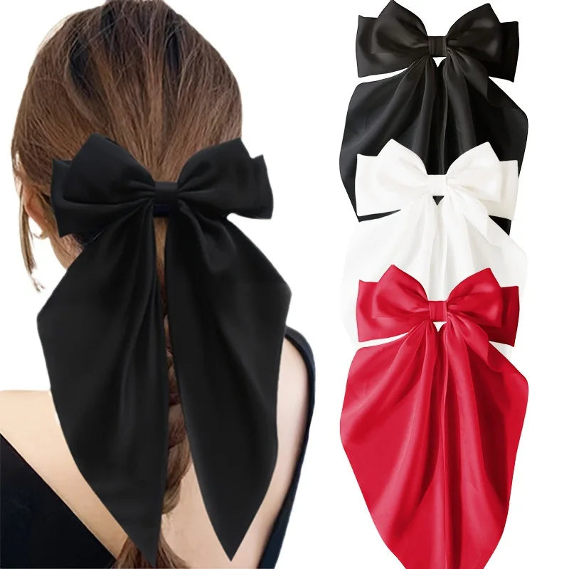 NONECN 3Pcs Large Elegant Ribbon Bow Hair Clips For Women Satin