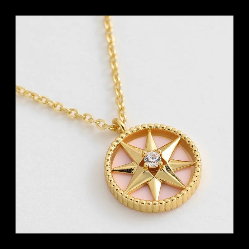 NONECN Copper Plated Zircon Octagram Necklace For Women