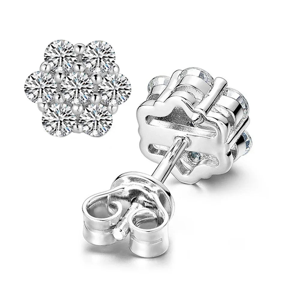 CBTBC Real Moissanite Snowflake Stud Earrings Sterling Silver