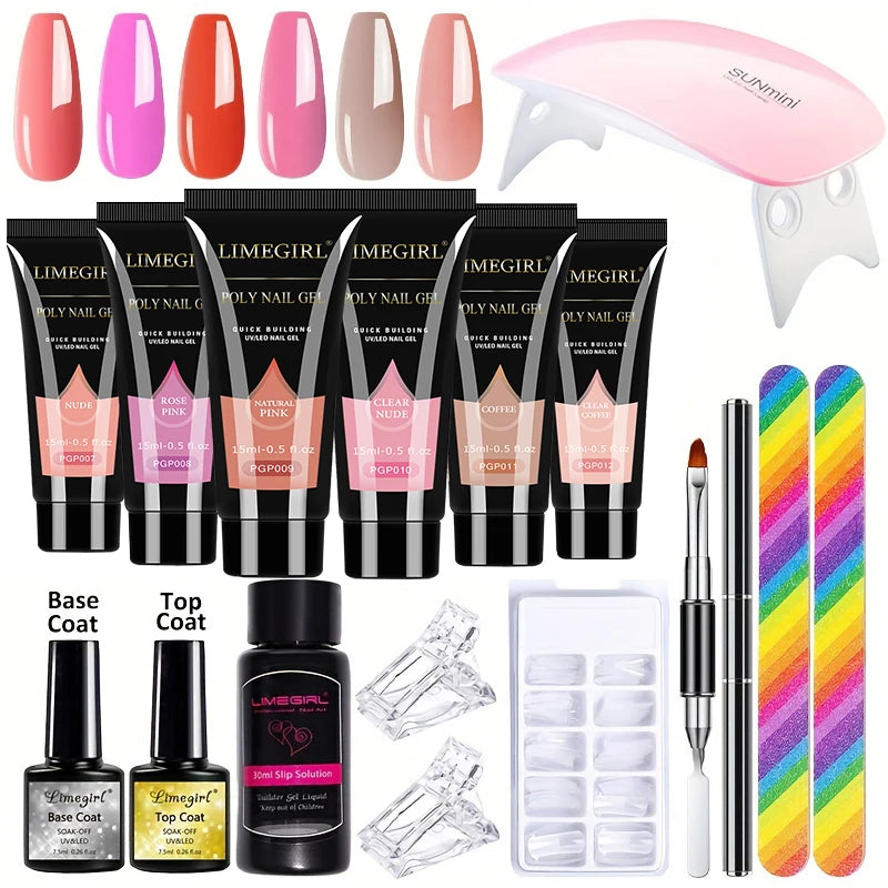 6Pcs Extension Gel Nail Kit With Mini Lamp For Manicures