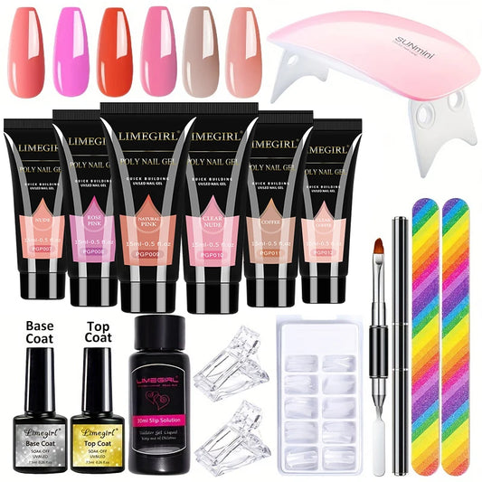 6Pcs Extension Gel Nail Kit With Mini Lamp For Manicures