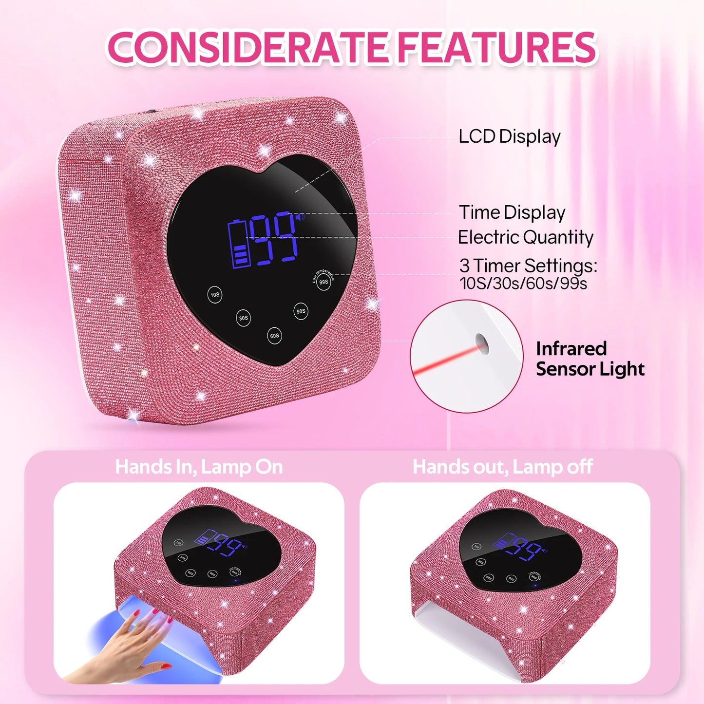 Saysally 72W Rechargeable UV LED Nail Lamp Cordless