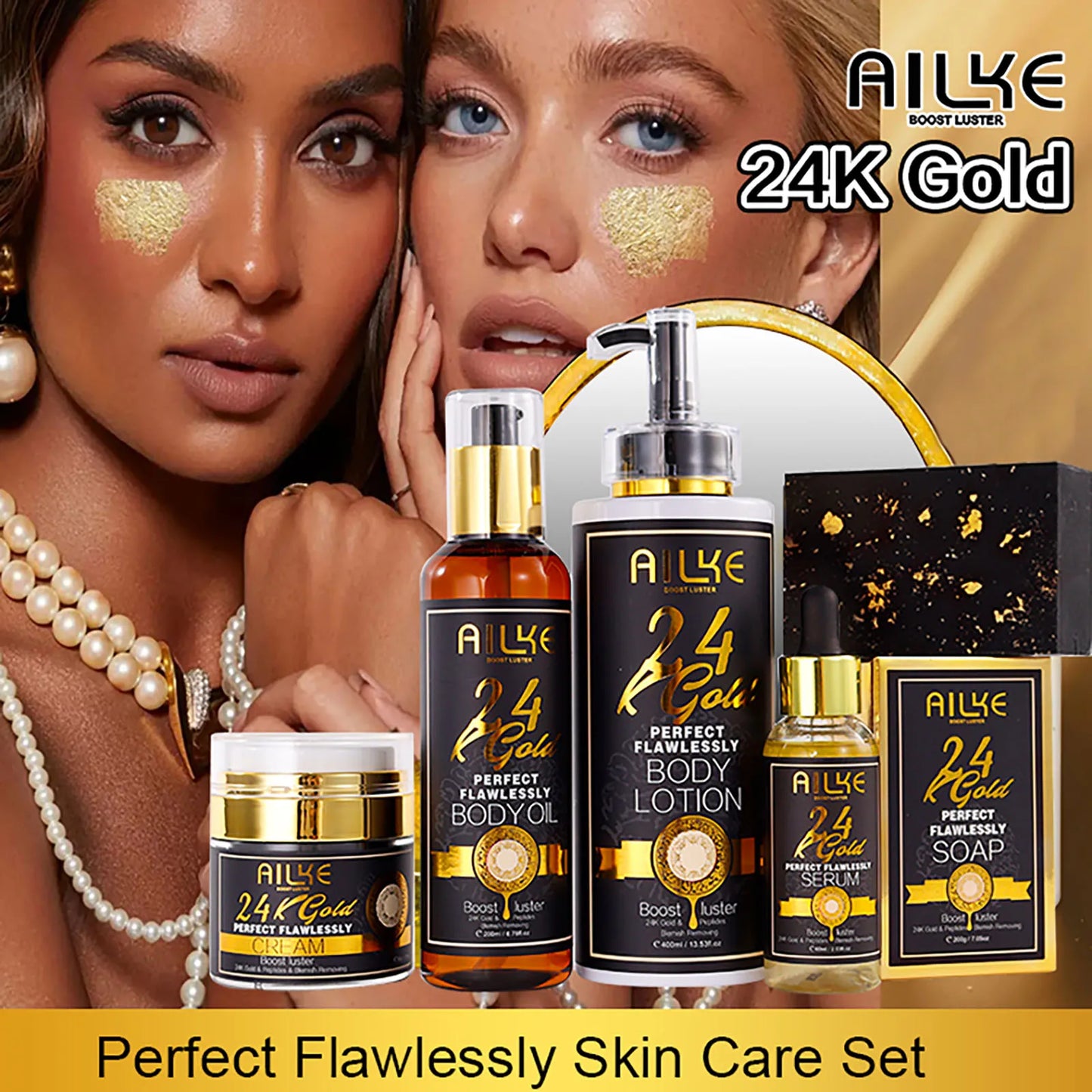 AILKE 24K Gold Collagen Cream Whitening Anti Aging Facial Care Set