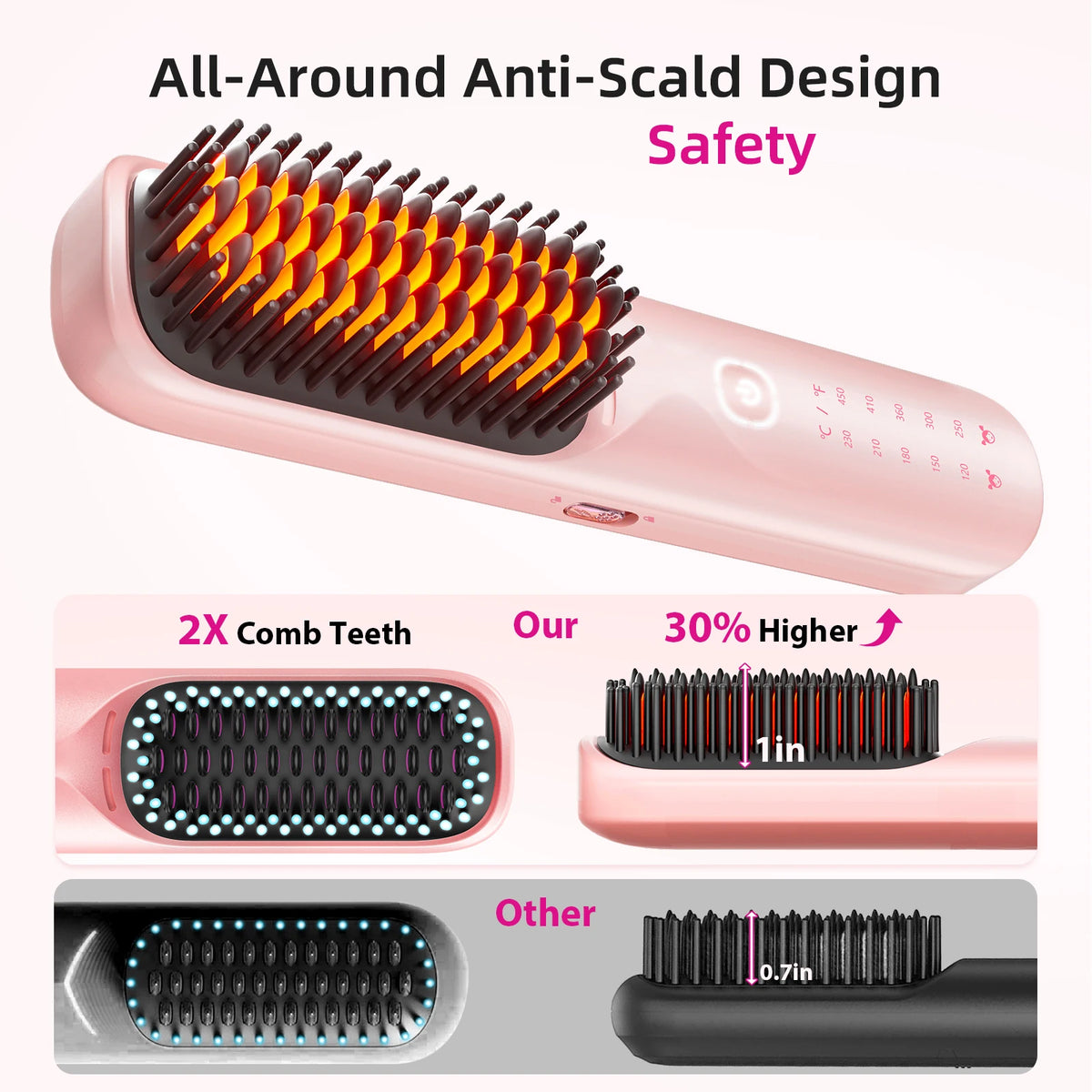 BOPCAL Cordless 2-in-1 Hair Straightener Brush and Curling Comb