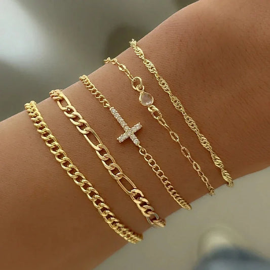 Zircon Cross Charm Bracelet Set Multilayer Fashion Jewelry Women