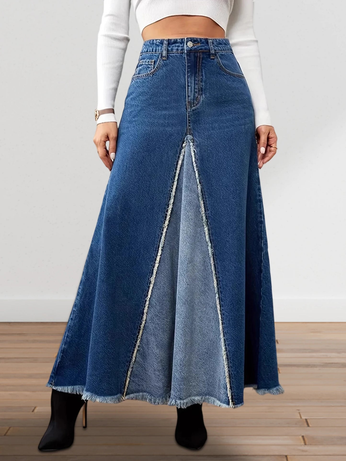 XBTCLXEBCOCN Velvet Polyester Midi Skirt For Women Aline