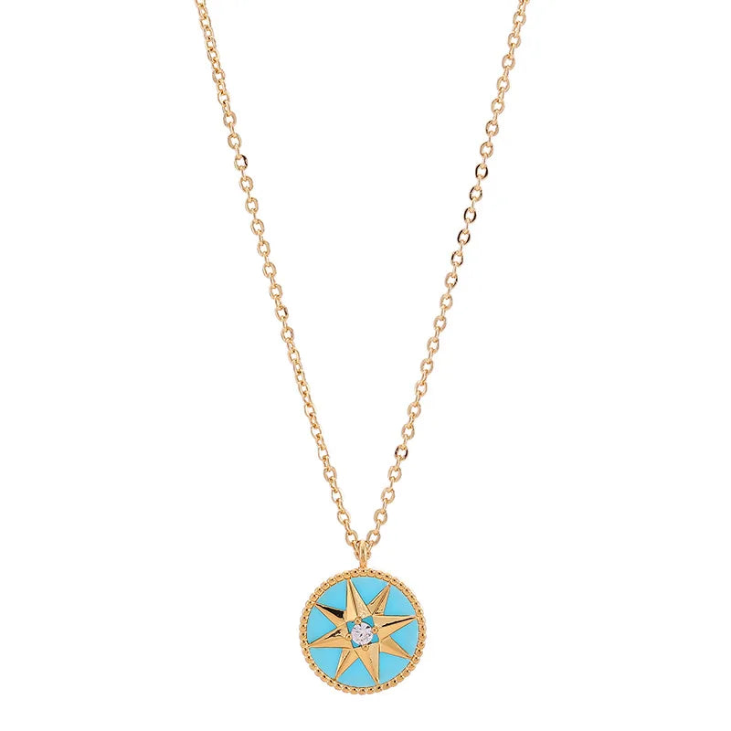 NONECN Copper Plated Zircon Octagram Necklace For Women