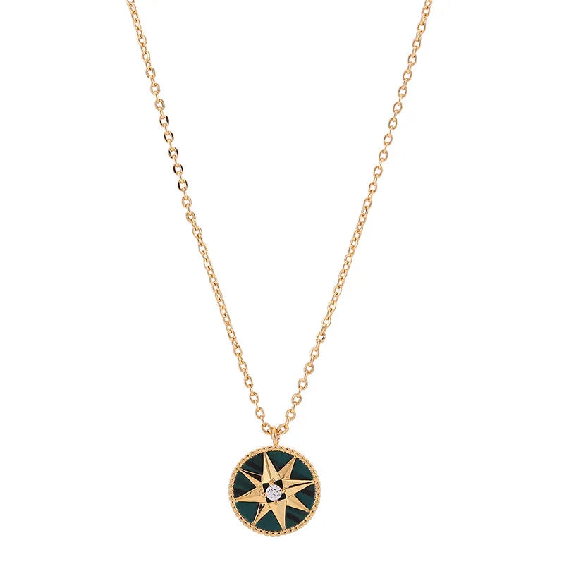 NONECN Copper Plated Zircon Octagram Necklace For Women