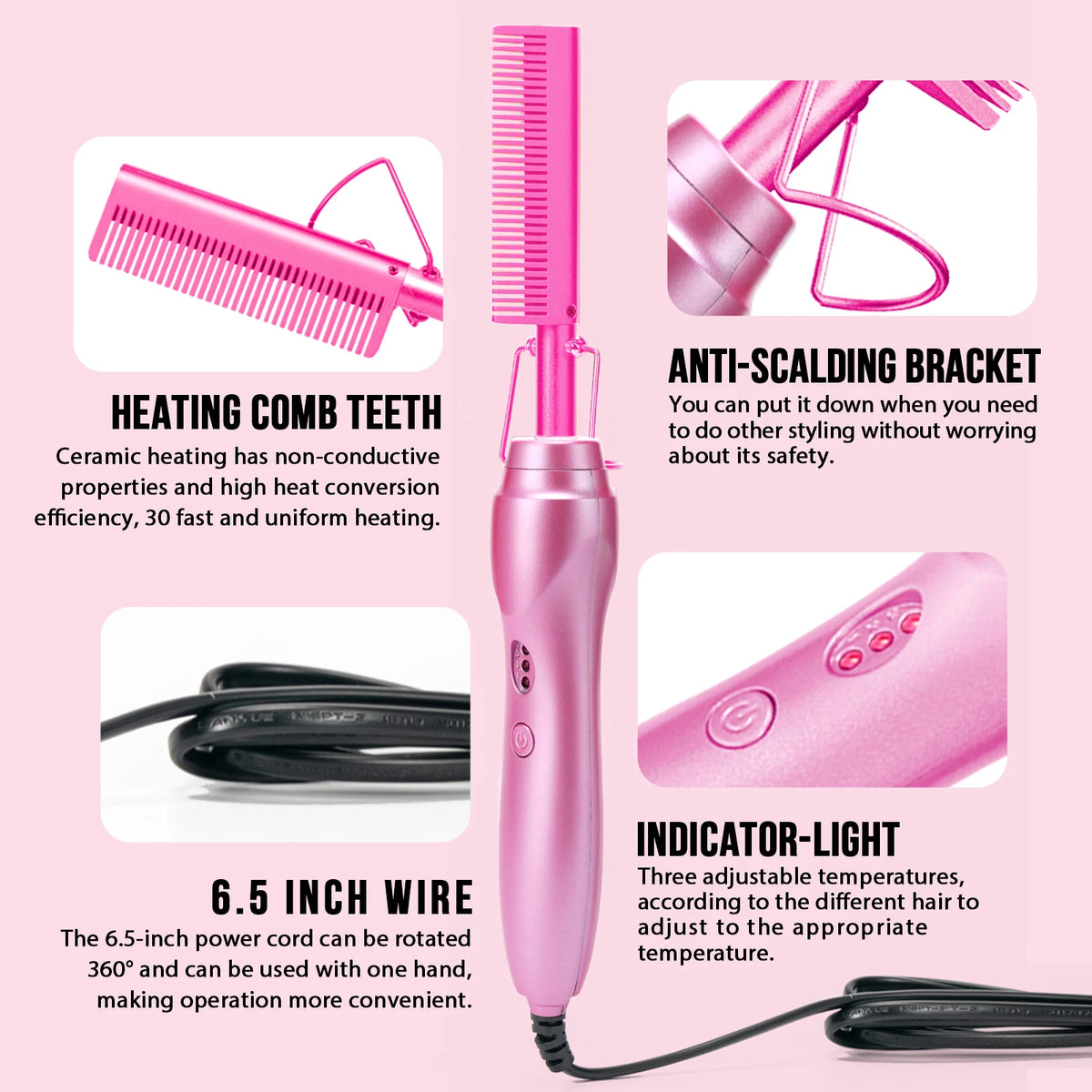Electric Hot Comb Straightener Brush With Curler For Natural Hair