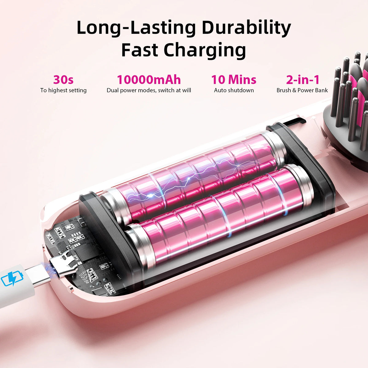 BOPCAL Cordless 2-in-1 Hair Straightener Brush and Curling Comb