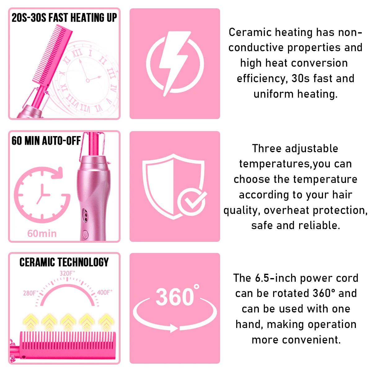 Electric Hot Comb Straightener Brush With Curler For Natural Hair