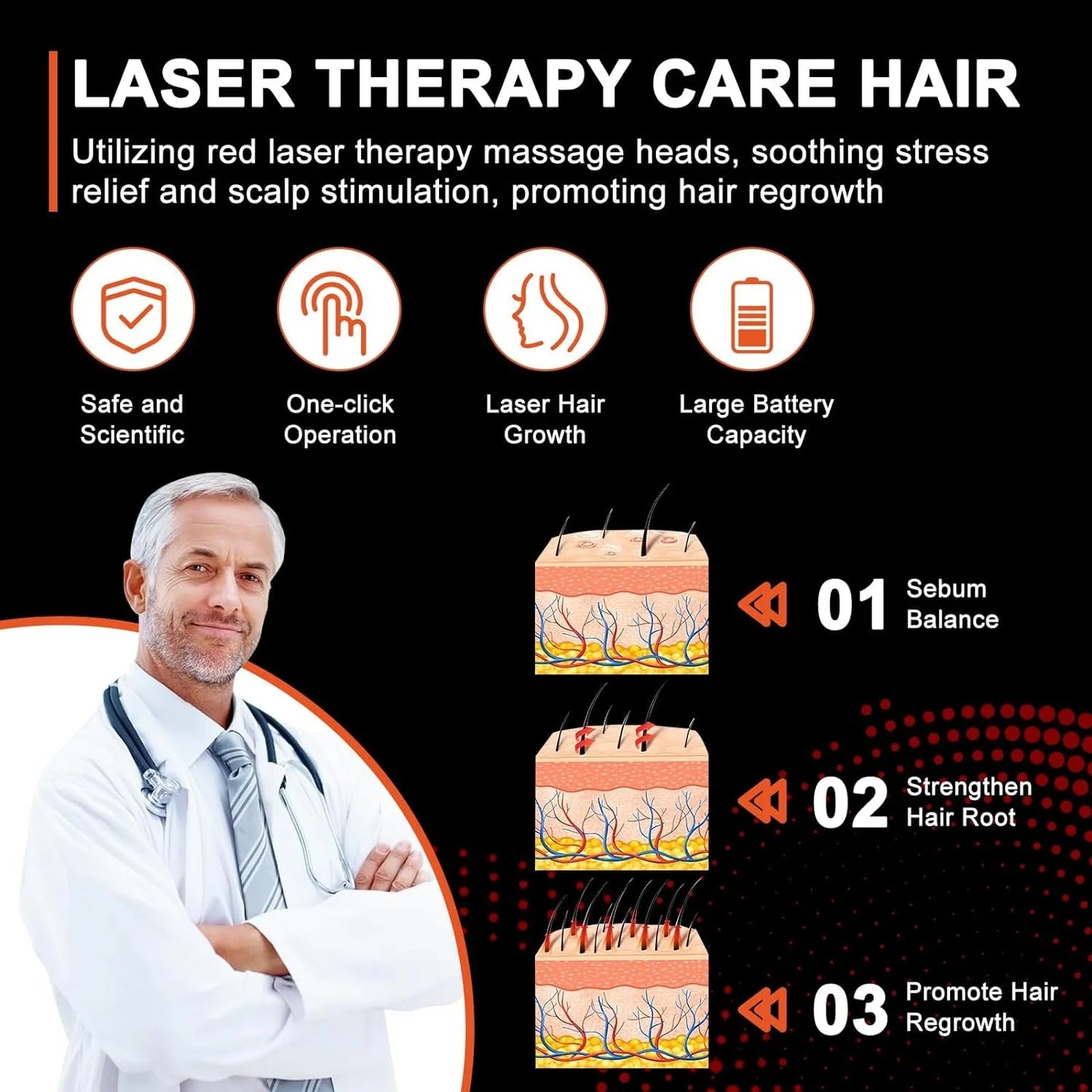 Laser Hair Growth Comb Infrared LED Therapy With Vibration Massager