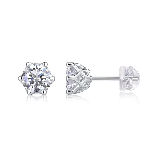 Jiuzuan Moissanite Hollow Stud Earrings 925 Silver 18K Gold Plated