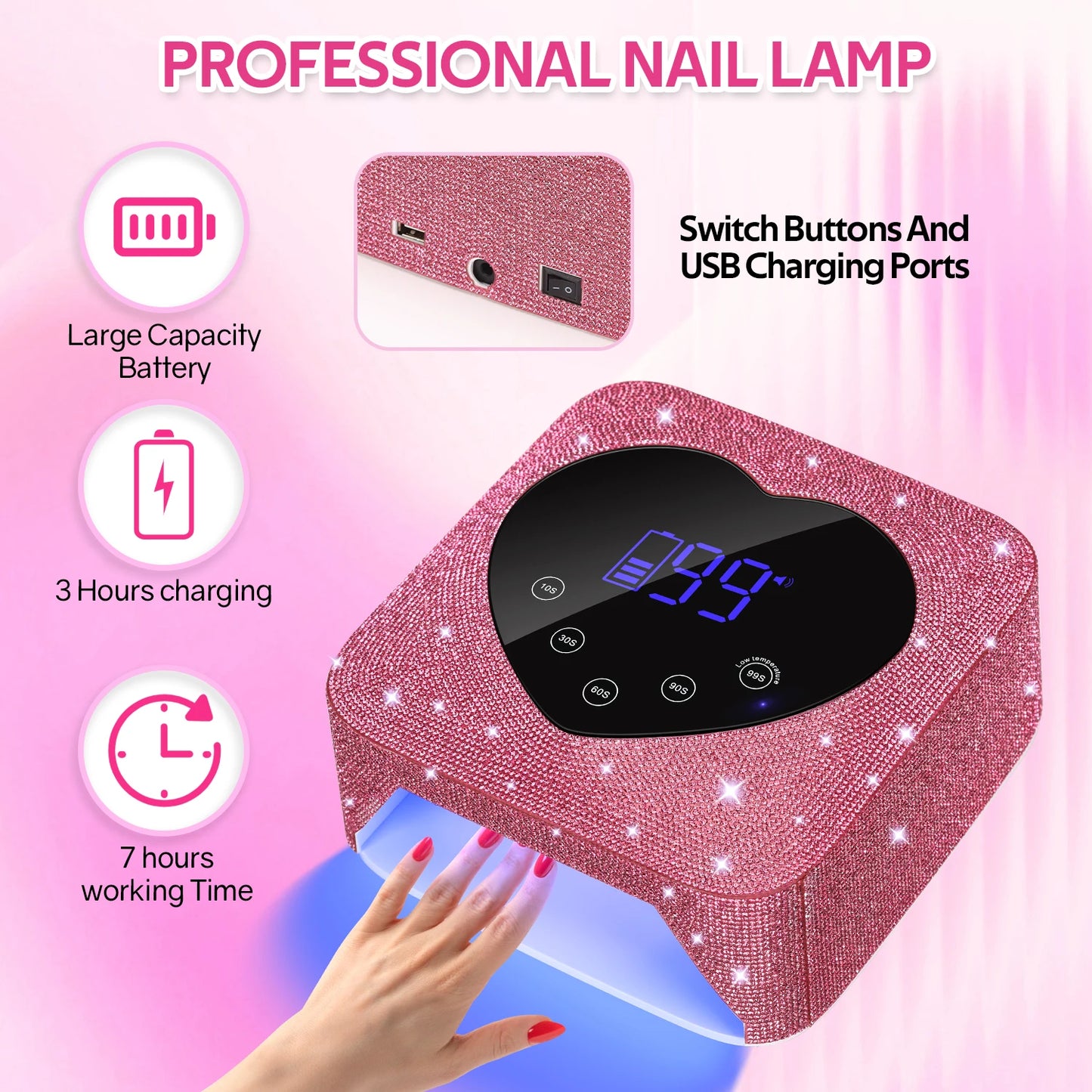 Saysally 72W Rechargeable UV LED Nail Lamp Cordless