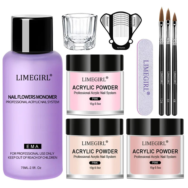 Acrylic Nail Starter Kit With Powder And Liquid And Brushes