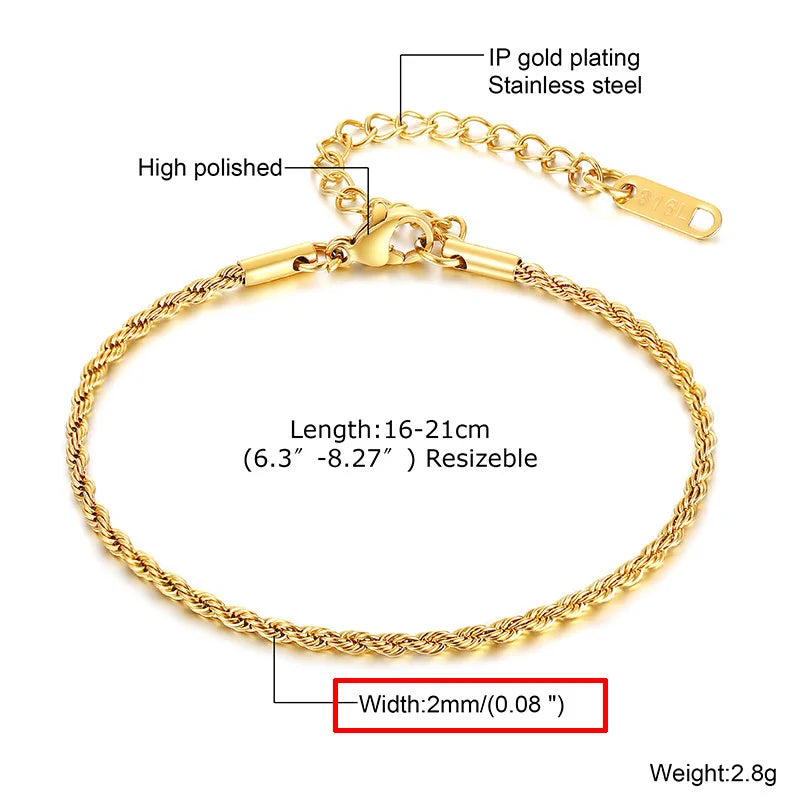 Thin Link Women Bracelet Stainless Steel 18K Gold Plated