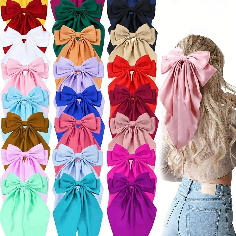 NONECN 3Pcs Large Elegant Ribbon Bow Hair Clips For Women Satin