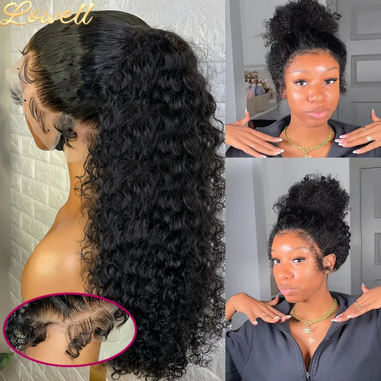 LowellCap Glueless Deep Wave Human Hair Wig With Lace Closure