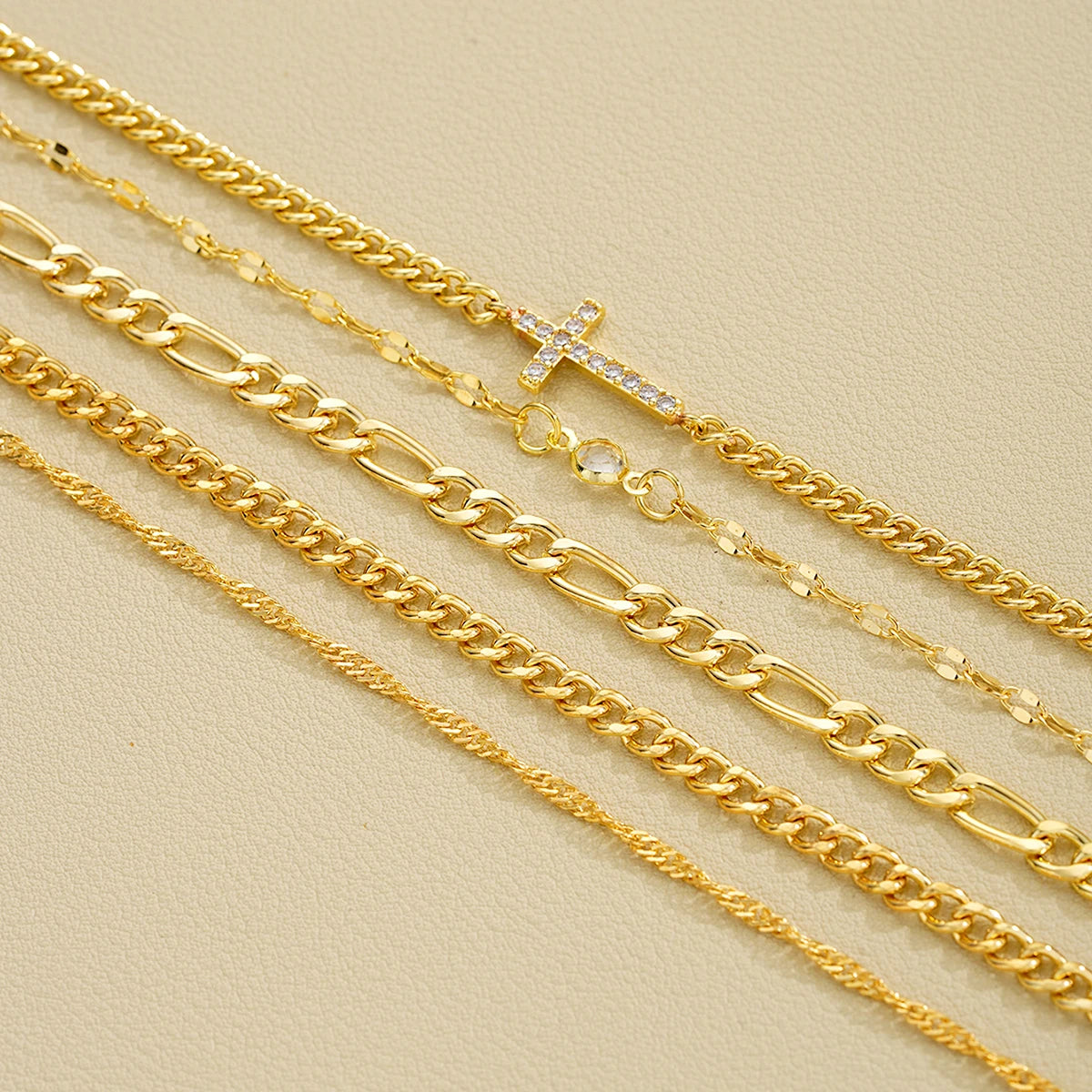 Zircon Cross Charm Bracelet Set Multilayer Fashion Jewelry Women