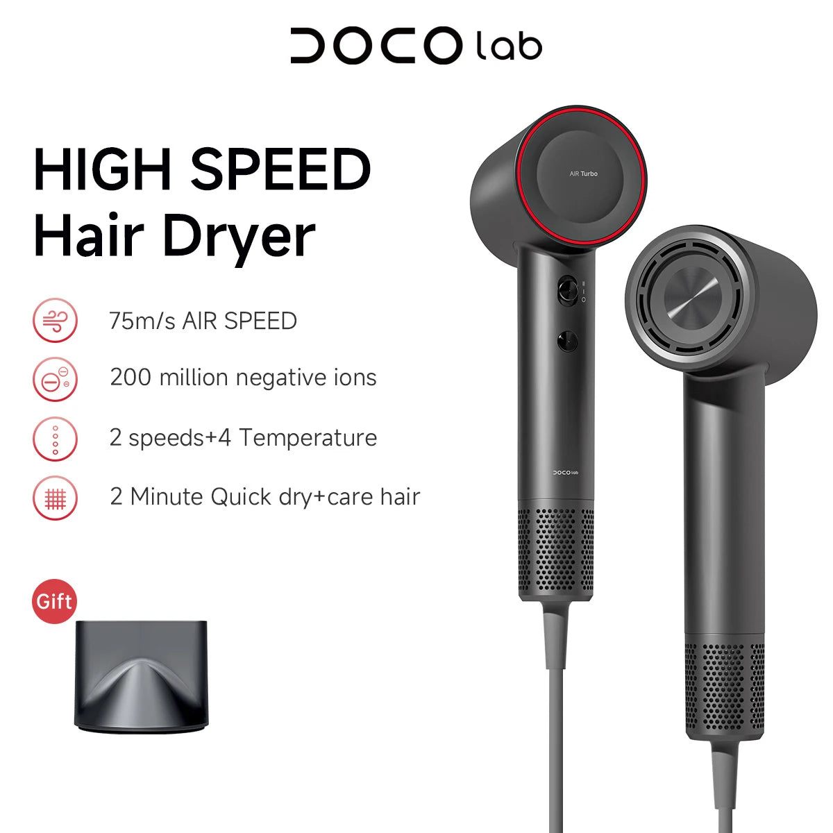 DOCO LAB High Speed Ionic Professional Hair Dryer With Concentrator